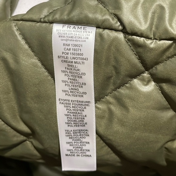 NWT💚 FRAME Oversized Quilted Army Liner Jacket. Size XS. Color:Multi - Picture 11 of 13